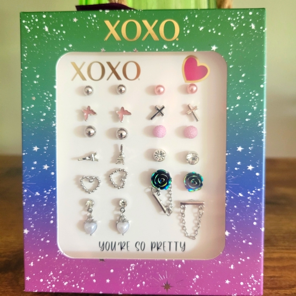 XOXO Kids' Silver and Pink Earring Set